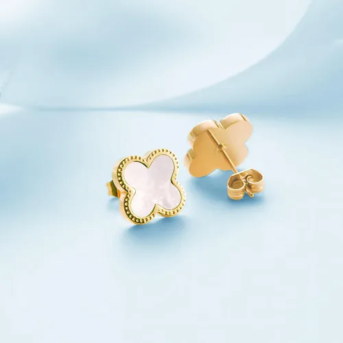 Vista 4 de GFEEL Aretes de trébol de cuatro hojas para mujer, chapados en oro de 18 quilates, de acero inoxidable de la suerte de 4 hojas, joyería de regalo