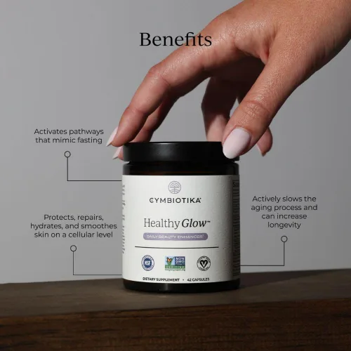 Vista 2 de CYMBIOTIKA Suplemento antienvejecimiento Healthy Glow, cuidado de la piel y apoyo a la producción de colágeno para mujeres y hombres, incluye ácido