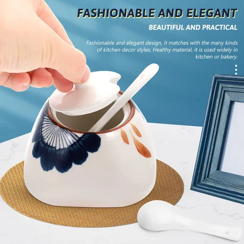 Vista 9 de Zerodeko Azucarero con tapa y cuchara, azucarero japonés, recipiente multifuncional para especias de cocina para almacenamiento de salsa de sal