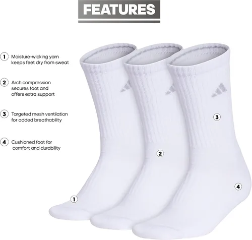 Vista 2 de adidas Women's Cushioned Crew Socks (3-Pair) with Arch Compression