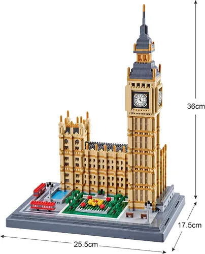 Vista 2 de Big Ben - Juego de bloques de construcción, kit de microbloques de arquitectura londinense con modelo de torre de reloj, construcción creativa