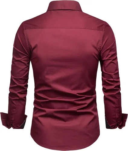Vista 2 de Camisas de vestir de manga larga con botones sólidos para hombre