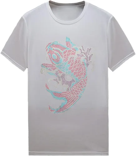 Vista 37 de HZCX FASHION Camiseta con strass brillante para Hombres y Mujeres, manga corta, con pedrería, para festivales de rock, con gemas, de algodón
