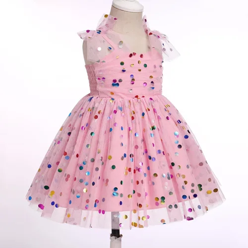 Vista 7 de Vestido tutú para niña, sin mangas, fruncido, vestido de verano con lentejuelas brillantes, lunares, estrellas, princesa, vestido de tul