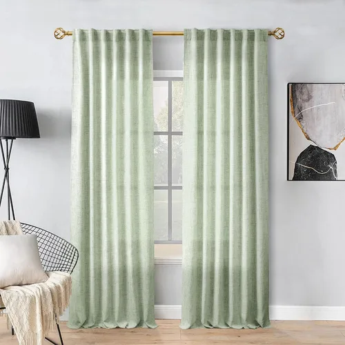 Vista 27 de Cortinas de Lino Natural Color Crema de 84 Pulgadas de Largo para Sala de Estar, Juego de 2 Paneles de Lino Texturizado con Trabillas Traseras