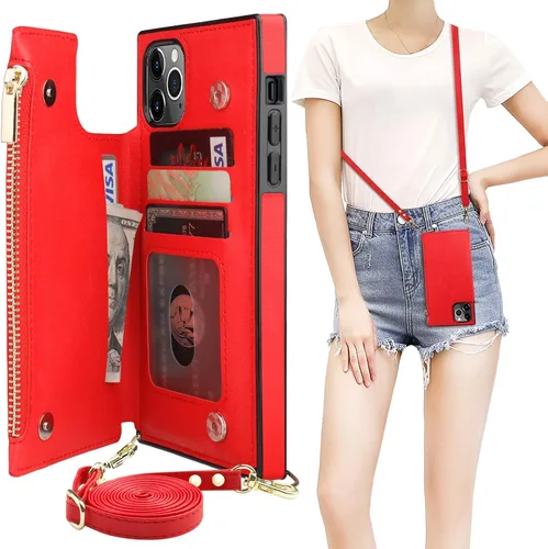 Vista 16 de Bocasal Funda tipo cartera cruzada para iPhone 11 Pro con tarjetero, protector de ranura para tarjetas con cremallera, a prueba de golpes, con Negro