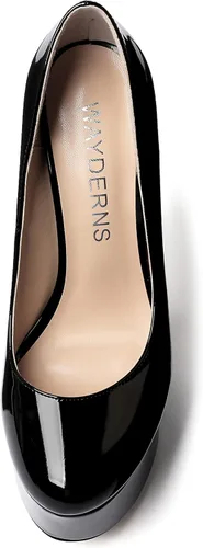 Vista 5 de WAYDERNS - Zapatos de tacón alto de tacón alto con plataforma de charol para mujer