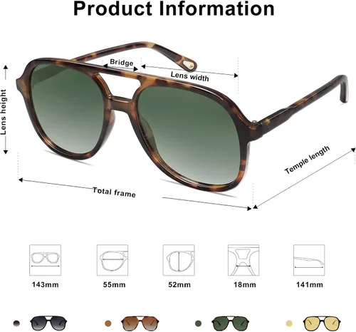 Vista 4 de SOJOS Retro Square Polarized Aviator Sunglasses Womens Mens 70s Vintage Double Bridge Sun Glasses SJ2174