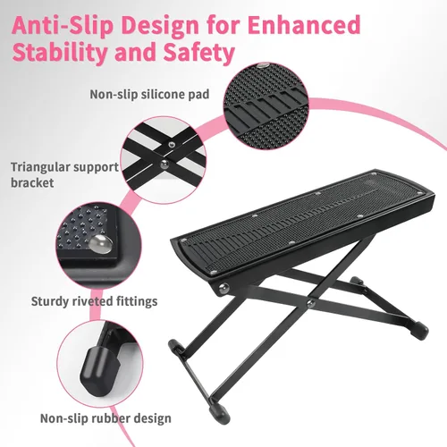 Vista 4 de Reposapiés de pedicura, soporte antideslizante ajustable de 6 alturas para pedicuras fáciles en casa, taburete plegable
