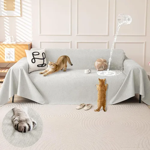 Vista 12 de OstepDecor Funda de Sofá de Chenilla, Fundas de Sofá Beige Lavables, Fundas de Sofá Seccional para Sofá en Forma de L, Funda Manta de Sofá, Fundas