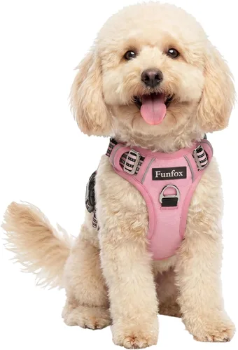 Vista 58 de Funfox Arnés para perro sin tirones, arnés de chaleco ajustable para mascotas, material súper suave con mango vertical, fácil control, paseo