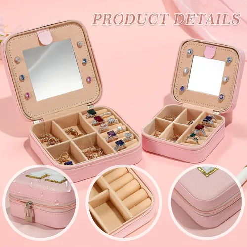 Vista 6 de Organizador de joyas y joyero de viaje, 2 piezas de regalo rosa, estuche de viaje para mujeres, organizador de joyas de viaje para mujeres, regalos