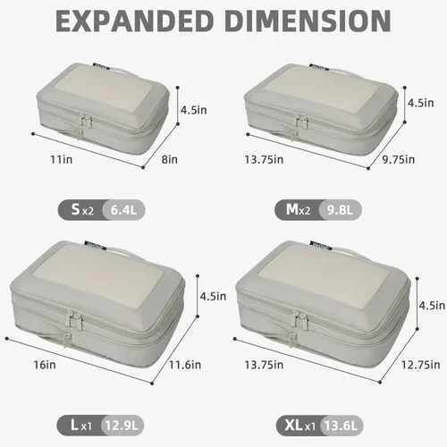 Vista 60 de BAGAIL 4 juegos/6 juegos/8 cubos de compresión para embalaje, accesorios de viaje, organizadores de embalaje expandibles (malla cuadrada, 06-beige)