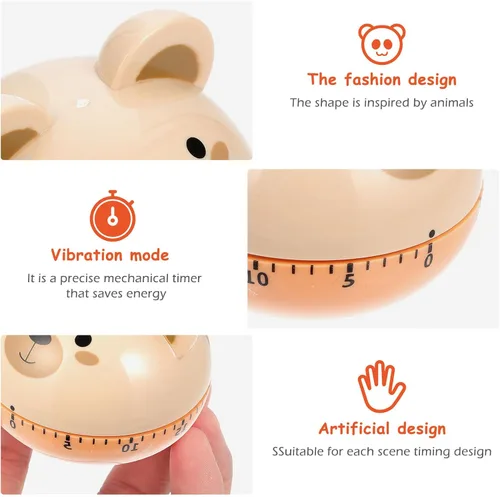 Vista 9 de 2pcs Cartoon Kitchen Mechanical Timer 60-Minute Countdown Timer Tool with Bear and Rabbit Shapes for Cooking Reminder and Time Management