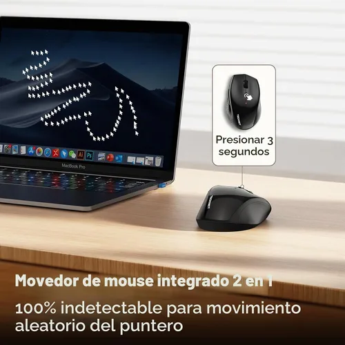 Vista 4 de TECKNET Ratón Inalámbrico Jiggler, Ratón Recargable de Clic Silencioso, Plug & Play con Adaptador USB-C, Ratón Ergonómico de 6400 DPI, Mover