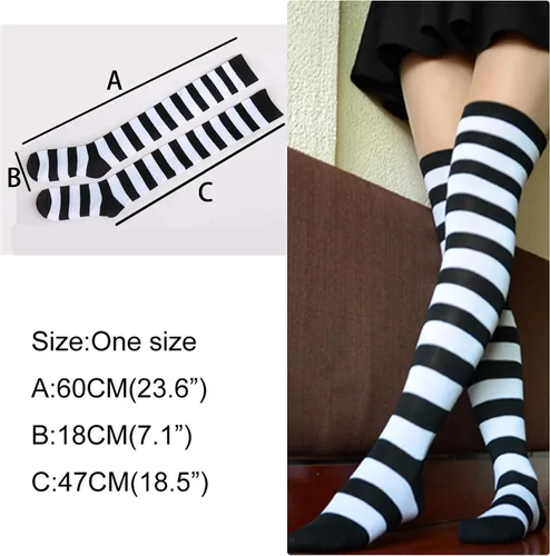 Vista 6 de TOMORI Calcetines largos por encima de la rodilla para mujer, con rayas largas hasta el muslo, casuales, elegantes, calcetines de tubo