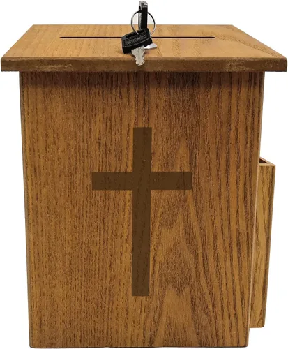 Vista 2 de FixtureDisplays Caja, colección de iglesia donación benéfica con cruz 7.5 pulgadas de ancho x 7.5 pulgadas de alto x 9-7/8 pulgadas de profundidad