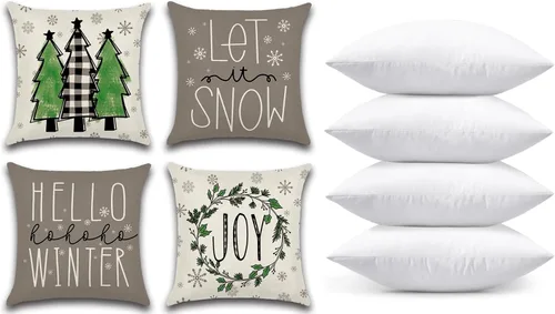 Vista 3 de OTOSTAR Juego de 4 fundas de almohada de árbol de Navidad de 18 x 18 pulgadas, con rellenos de almohada de 18 x 18 pulgadas, almohada para el hogar