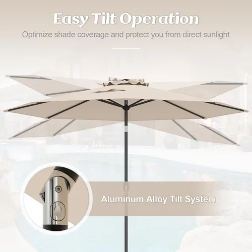 Vista 6 de HAPPYGRILL 9FT Patio Umbrella Outdoor, Outdoor Table Umbrella w/Push Button Tilt and Crank,Sturdy Ribs, Sun Canopy Market Umbrellas for Patio Pool