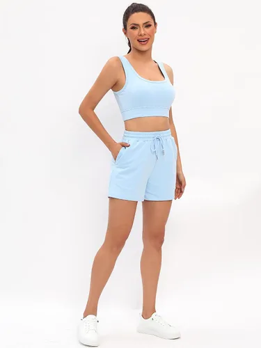Vista 5 de FUPHINE Workout Sets for Women 2 Piece Summer Active Wear Outfits Crop Top Athletic Shorts