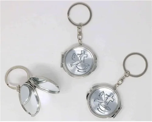 Vista 3 de RBN Llavero de espejo compacto para bautizo, recuerdo de fiesta para niños y niñas, diseño de ángeles y bebés, maquillaje compactoprimera comunión