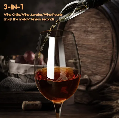 Vista 4 de YouYah - Enfriador de vino 3 en 1 de acero inoxidable para botellas de vino, barra enfriadora rápida de vino sin hielo con aireador y vertedor