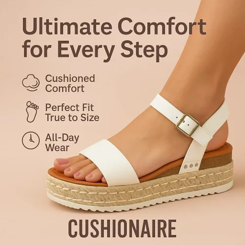 Vista 2 de Sandalias de plataforma CUSHIONAIRE Melissa estilo alpargata para mujer con correa al tobillo ajustable y plantilla de espuma viscoelástica