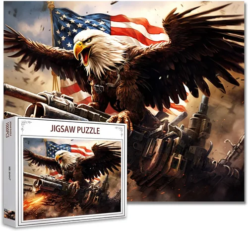 Vista 16 de Rompecabezas de 1000 piezas con la bandera americana y águila para adultos, rompecabezas del 4 de julio, para juegos de actividades familiares