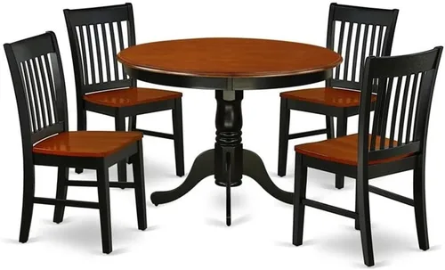 Vista 9 de East West Furniture HLNO3-BCH-W Juego de mesa y sillas de cocina de 3 piezas contiene una mesa de comedor redonda con pedestal y 2 sillas