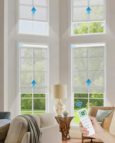 Vista 9 de Tokblind Persianas enrollables motorizadas de filtrado de luz con control remoto, persianas inteligentes para ventanas compatibles con Alexa Google