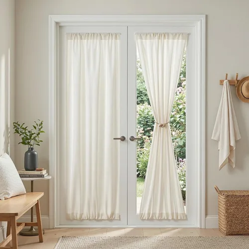 Vista 72 de MYSKY HOME Cortinas naturales de puerta francesa para ventana de puerta, 40 pulgadas de largo, cortas, semitransparentes, filtrantes de luz