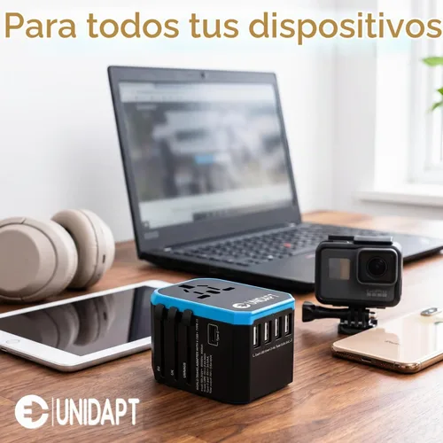 Vista 7 de Adaptador de viaje universal, adaptador de enchufe internacional Unidapt de 5.6A, alimentación inteligente 3.0A 4 USB 1 tipo C, adaptador