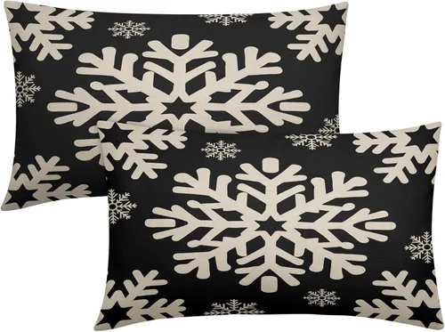 Vista 39 de Fundas de almohada decorativas de Navidad negras 40x40 cm con copos de nieve blancos de Navidad, juego de 2, temática rústica de invierno