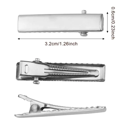 Vista 4 de 200 pinzas para el cabello de metal de cocodrilo, pinzas de pelo de pico de pato para hacer lazos, horquillas de una sola punta, horquillas de metal