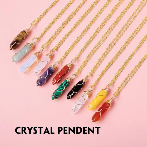 Vista 5 de Collar de cristal natural de doble punta hecho a mano tejido curativo con bala de cristal curativo pulido piedra de energía Reiki con caja de regalo