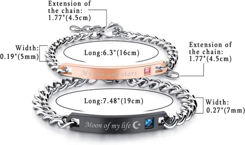 Vista 3 de OIDEA 2pcs Stainless Steel Cubic Zirconia His Queen Her King Bracelets,Romantic Keep Me in Your Heart,CZ Love Charm Bangle Braclets for Valentines