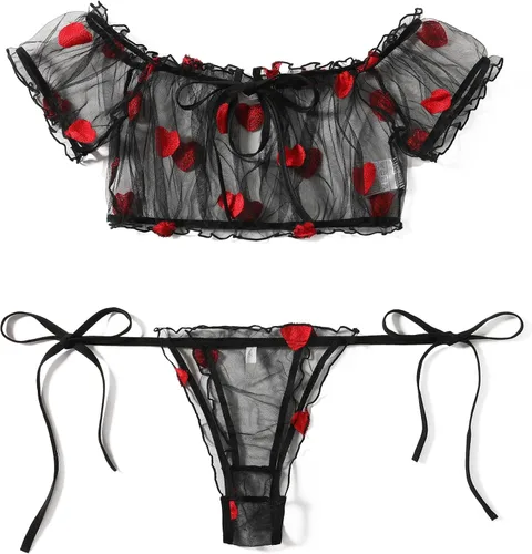 Vista 135 de Avidlove - Conjunto de brasier y braga con volantes, conjunto de lencería tipo babydoll de malla