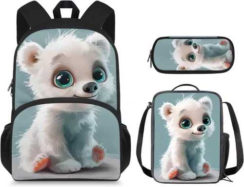 Vista 33 de Mochila 3D Otter para niños de 9 a 11 años, bonita mochila para niñas para la escuela, mochila elegante para niños con lonchera y bolsa