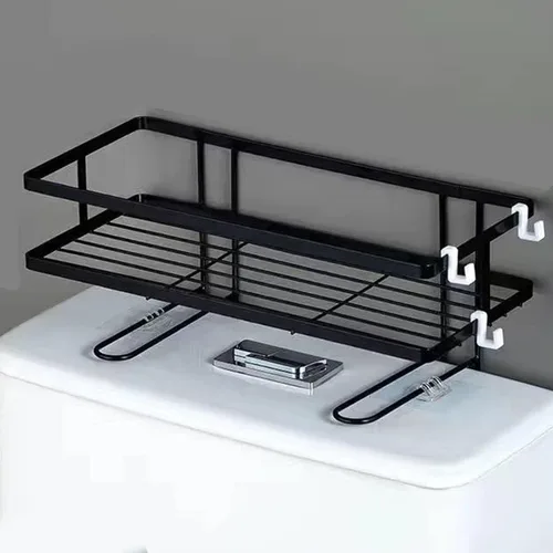 Vista 2 de Estante de baño organizador de baño de hierro grueso con diseño de montaje en pared, estante de baño impermeable sobre el inodoro, organizador