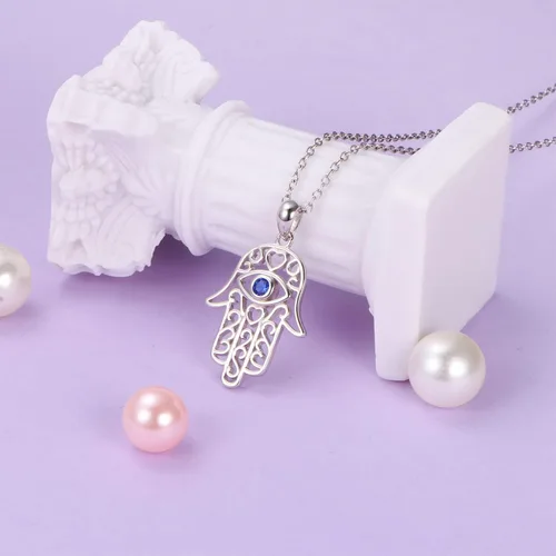 Vista 3 de Hamsa Hand of Fatima Pendant Necklace 925 Sterling Silver Hamsa Evil Eye Filigree Good Luck Amulet Necklaces Jewelry Gifts for Women Teens