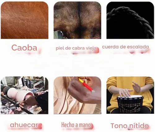 Vista 9 de BORIYAM Tambor Djembe profesionalmente tallado a mano, cabeza de tambor de piel de cabra, pandereta estilo africano occidental, bongo, percusión