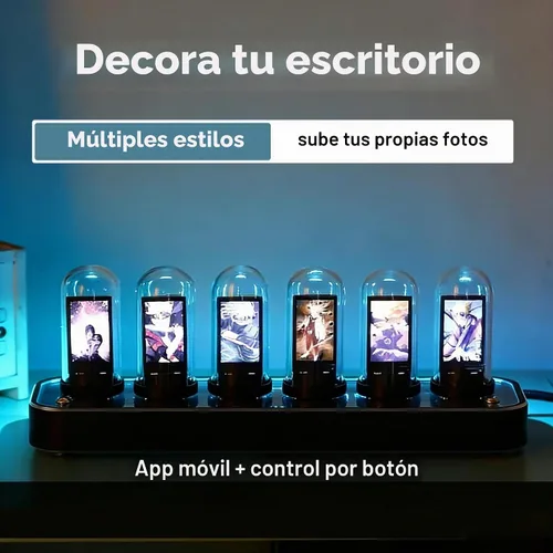Vista 3 de Reloj Nixie, tubo de imitación brillo IPS base de aleación de aluminio, soporte de carga de imágenes personalizadas, interruptor de 12/24 horas, 40