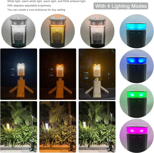 Vista 2 de Linterna de campamento, 14000 mAh, luces telescópicas recargables para campamento, soporte magnético integrado con altavoz, linterna LED portátil