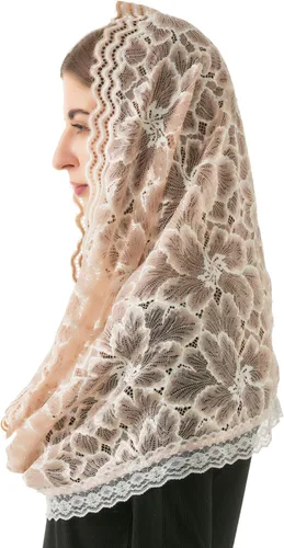 Vista 2 de PAMOR Infinity Floral Veils Bufanda Capilla Velo Cabeza Envoltura Estilo Masa Latina Encaje Mantilla