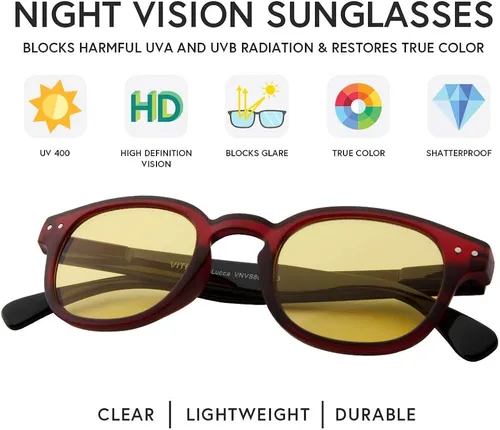 Vista 3 de VITENZI Lentes de visión nocturna para hombres y mujeres, seguridad antirreflejos, para conducir por la noche, color amarillo HD, lentes de sol