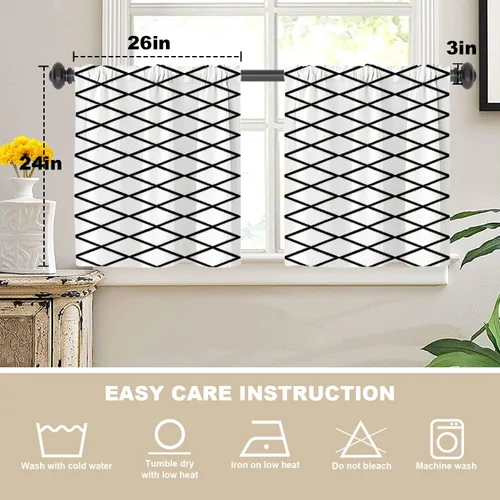 Vista 5 de Cortinas opacas de poliéster multicapa para cafetería, con diseño de diamantes, 2 unidades, 26 x 24 pulgadas