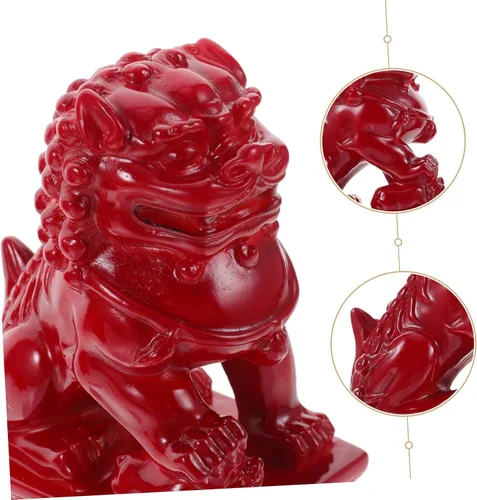 Vista 7 de BESTOYARD 1 par de adorno de león de piedra asiática estatua de león Fu Perros Estatua de animales salvajes Estatua de Feng Shui Estatuas