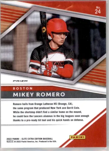 Vista 2 de 2022 Panini Elite Extra Edition Optic Holo Prizms #24 Mikey Romero Boston Red Sox Official Pre-MLB Prospect/Draft Baseball in Raw (NM or Better)