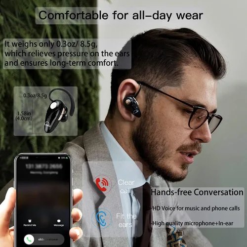 Vista 8 de Kendir Auricular Bluetooth, V5.0 Ultraligero Inalámbrico Auricular Teléfono Celular con Micrófono Auricular Control de Volumen, Auriculares Manos