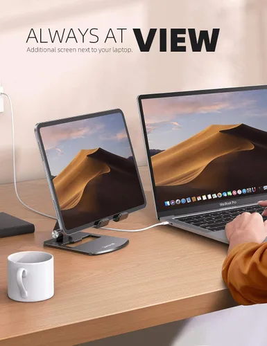 Vista 4 de Lamicall - Soporte ajustable para tableta portátil - Soporte plegable para teléfono, rotación de 360°, montaje de escritorio para tabletas